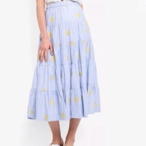 J. Crew Skirts - Blue & White Pineapple Embroidered Midi Skirt J. Crew Skirts - Blue & White Pineapple Embroidered Midi Skirt